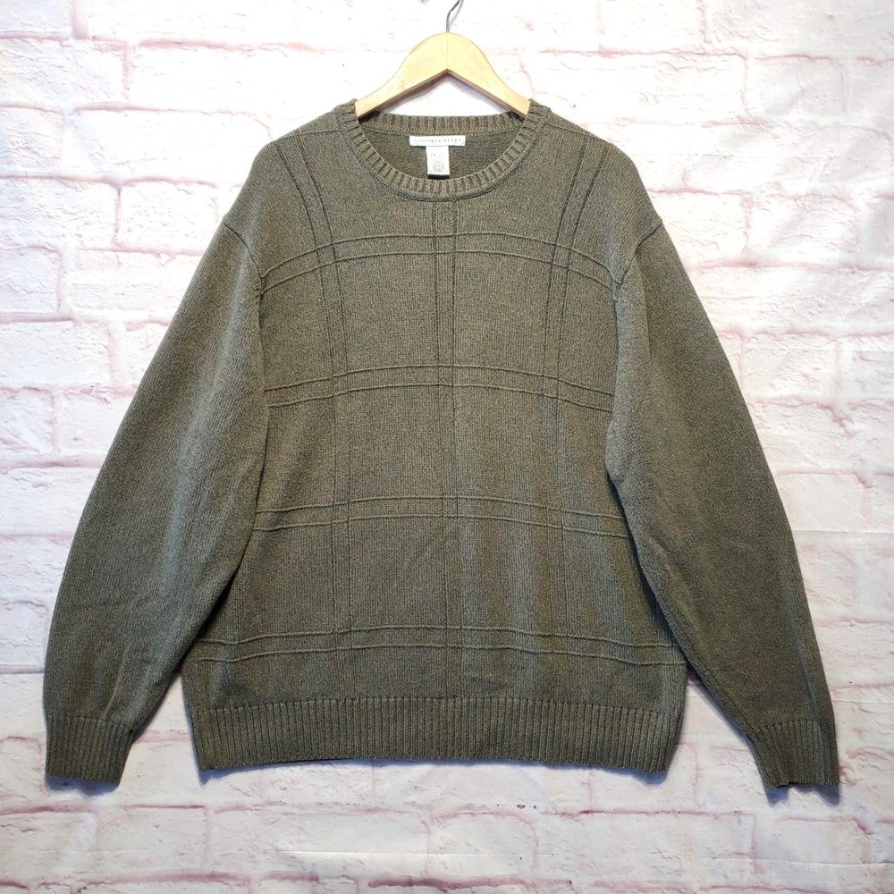Geoffrey Beene Sweater Mens 2XL Green 100% Cotton Crewneck Knit Pullover Classic